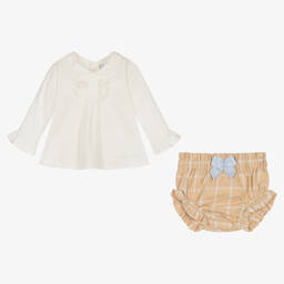 Tutto Piccolo-Кремово-бежевый комплект с шортами из хлопка | Childrensalon Outlet