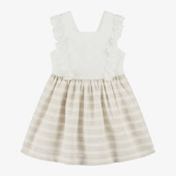 Tutto Piccolo-Girls Ivory & Beige Ruffle Dress | Childrensalon Outlet