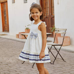 Tutto Piccolo-Кремовое платье в синюю полоску | Childrensalon Outlet