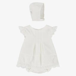 Tutto Piccolo-Кремовый льняной комплект с чепчиком для девочек | Childrensalon Outlet