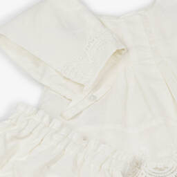Tutto Piccolo-Кремовый льняной комплект с чепчиком для девочек | Childrensalon Outlet