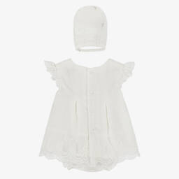 Tutto Piccolo-Кремовый льняной комплект с чепчиком для девочек | Childrensalon Outlet