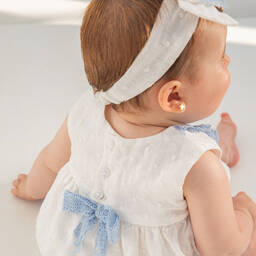 Tutto Piccolo-Girls Ivory Linen Lace Trim Dress | Childrensalon Outlet
