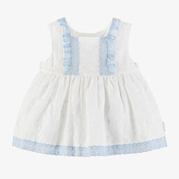 Tutto Piccolo-Girls Ivory Linen Lace Trim Dress | Childrensalon Outlet