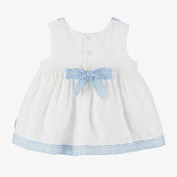 Tutto Piccolo-Girls Ivory Linen Lace Trim Dress | Childrensalon Outlet
