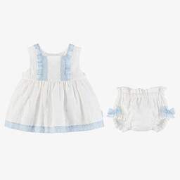Tutto Piccolo-Girls Ivory Linen Lace Trim Dress | Childrensalon Outlet