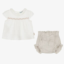 Tutto Piccolo-Кремовый топ и шорты из льна | Childrensalon Outlet