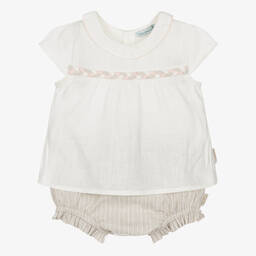 Tutto Piccolo-Кремовый топ и шорты из льна | Childrensalon Outlet