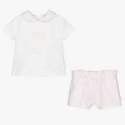 Tutto Piccolo-Кремовый топ и розовые шорты для девочек | Childrensalon Outlet