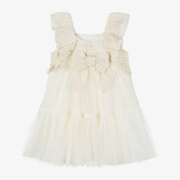 Tutto Piccolo-Girls Ivory Tulle & Cotton Dress | Childrensalon Outlet