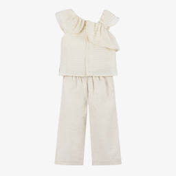 Tutto Piccolo-Girls Linen & Cotton Ivory Ensemble | Childrensalon Outlet