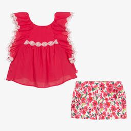Tutto Piccolo-Girls Pink Cotton Floral Shorts Set | Childrensalon Outlet