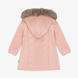 Tutto Piccolo-Girls Pink Cotton Knitted Pram Coat | Childrensalon Outlet