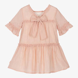 Tutto Piccolo-Girls Pink Dress with Gold Stripes | Childrensalon Outlet
