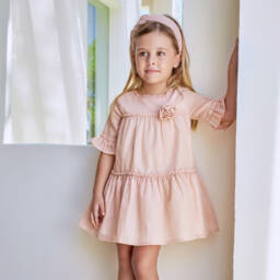 Tutto Piccolo-Girls Pink Dress with Gold Stripes | Childrensalon Outlet