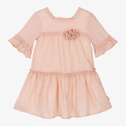 Tutto Piccolo-Girls Pink Dress with Gold Stripes | Childrensalon Outlet