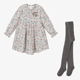 Tutto Piccolo-طقم فستان فيسكوز وقطن لون أبيض بطبعة ورود | Childrensalon Outlet