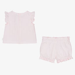 Tutto Piccolo-طقم شورت مزيج قطن سيرسوكر لون زهري للبنات | Childrensalon Outlet