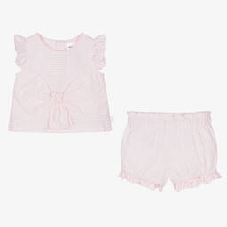 Tutto Piccolo-طقم شورت مزيج قطن سيرسوكر لون زهري للبنات | Childrensalon Outlet