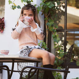 Tutto Piccolo-طقم شورت قطن محبوك لون زهري ورمادي | Childrensalon Outlet