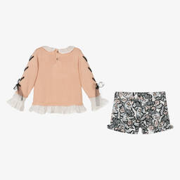 Tutto Piccolo-طقم شورت قطن محبوك لون زهري ورمادي | Childrensalon Outlet