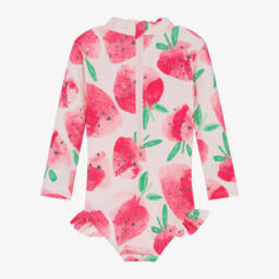 Tutto Piccolo-Girls Pink Strawberry Long Sleeved Swimsuit | Childrensalon Outlet