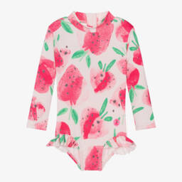 Tutto Piccolo-Girls Pink Strawberry Long Sleeved Swimsuit | Childrensalon Outlet