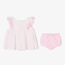 Tutto Piccolo-Розовый топ и шорты из хлопка в полоску | Childrensalon Outlet