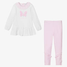 Tutto Piccolo-Белый топ и розовые легинсы для девочек | Childrensalon Outlet