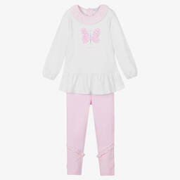 Tutto Piccolo-Белый топ и розовые легинсы для девочек | Childrensalon Outlet
