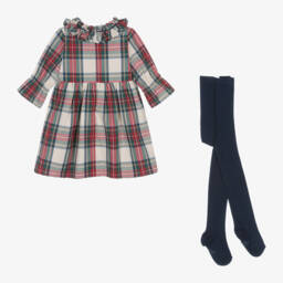 Tutto Piccolo-Красно-зеленое хлопковое платье в тартановую клетку | Childrensalon Outlet