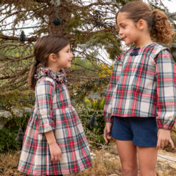 Tutto Piccolo-Красно-зеленое хлопковое платье в тартановую клетку | Childrensalon Outlet