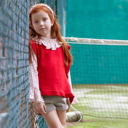 Tutto Piccolo-طقم شورت فيسكوز وقطن لون أحمر وبيج للبنات | Childrensalon Outlet