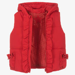 Tutto Piccolo-Girls Red Bow Padded Gilet | Childrensalon Outlet