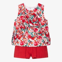 Tutto Piccolo-Girls Red Cotton Shorts Set | Childrensalon Outlet