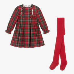 Tutto Piccolo-Girls Red Cotton Tartan Dress Set | Childrensalon Outlet
