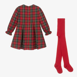 Tutto Piccolo-Girls Red Cotton Tartan Dress Set | Childrensalon Outlet