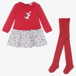 Tutto Piccolo-Красное платье из джерси и колготки для девочек | Childrensalon Outlet