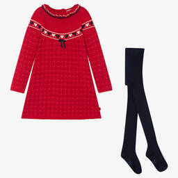 Tutto Piccolo-Girls Red Knitted Dress Set | Childrensalon Outlet