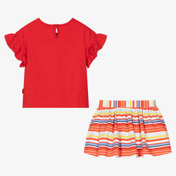 Tutto Piccolo-طقم تنورة قطن جيرسي مقلم لون أحمر | Childrensalon Outlet