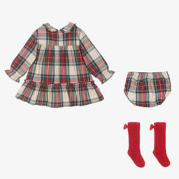 Tutto Piccolo-طقم فستان تارتان لون أحمر للمولودات | Childrensalon Outlet