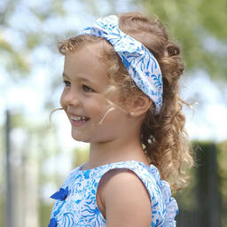 Tutto Piccolo-طوق للرأس قطن لون أبيض وأزرق للبنات | Childrensalon Outlet