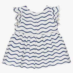 Tutto Piccolo-فستان أطفال بناتي قطن مقلم لون أبيض وكحلي | Childrensalon Outlet