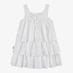 Tutto Piccolo-Girls White Broderie Anglaise Dress | Childrensalon Outlet