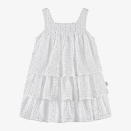 Tutto Piccolo-Girls White Broderie Anglaise Dress | Childrensalon Outlet