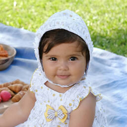 Tutto Piccolo-قبعة بونيه قطن لون أبيض بطبعة ورود للمولودات | Childrensalon Outlet