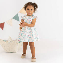 Tutto Piccolo-Бело-зеленое хлопковое платье | Childrensalon Outlet
