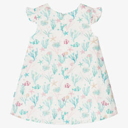 Tutto Piccolo-Бело-зеленое хлопковое платье | Childrensalon Outlet