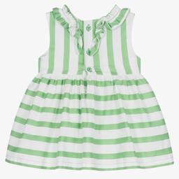 Tutto Piccolo-فستان أطفال بناتي قطن مقلم لون أبيض وأخضر | Childrensalon Outlet