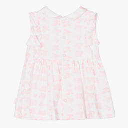 Tutto Piccolo-Белое хлопковое платье с розовыми цветами | Childrensalon Outlet